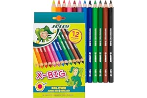 ‎JOLLY Jolly X-BIG 3099-0001 Colouring Pencils, 12 Extra Thick Colouring Pencils, Extremely Shatterproof and Durable, Non-Toxic, Pack of 12 in Cardboard Case