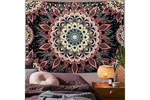 Yugarlibi Mandala gobelin indyjski bohema hipisowski gobelin gobeliny estetyczna tkanina do powieszenia na ścianie dekoracja ścienna sztuka tkanina ścienna do sypialni salonu domu czarny i pomarańczowy 150 x 130 cm