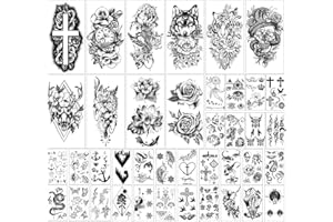Kaieteur 40 hojas Colección de Flores y Animales Tatuajes Temporales Impermeables Tatuajes Falsos Duraderos para Mujeres y Niñas