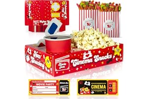 Moviejam Filmkvälls Snacksbrickor – Röd Edition | 10 Hållbara Popcornlådor, 10 Godispåsar & Gratis Filmbiljett Inbjudningar