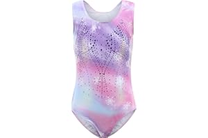 Cucudy Body da ginnastica per ragazze bianco/giallo/blu/verde/viola/rosa/arcobaleno sfumato colore scintillante body senza maniche danza balletto ginnastica atletica per bambine 5-12 anni
