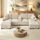 Scisola Modular U Shape 4 Seater Sofa, 295 cm Corner Sofa for Living Room | Sofa with Center Console, 2 Cup Holders, Chaise L