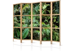 murando - Biombo XXL Tropical Hojas Verde 225x171 cm 5 Paneles Lienzo de Tejido no Tejido Tela sintética Separador Madera Design de Moda Hecho a Mano Home Office Japón b-B-0312-z-c