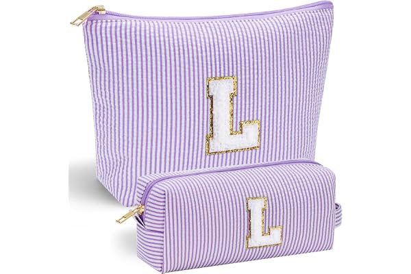 Parima Lot de 2 trousses de maquillage pour femme et fille - Trousse de maquillage - Lettres personnalisées - Cadeau d'anniversaire pour femme et fille, lilas, L