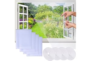 DAWANYI 4 sztuki moskitiery na okno, 150 x 180 cm, samoprzylepna siatka na owady, z samoprzylepną dwustronną taśmą klejącą i nożem, zatrzymuje chrząszcze/muchy/komary na zewnątrz