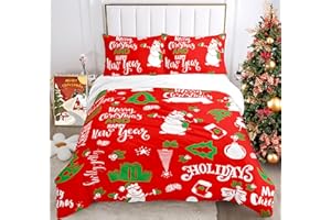 IUNTWEIE Copripiumino Matrimoniale Natalizio 220x240 cm, copripiumino con Babbo Natale e alce con 2 federe 50x75 cm, natalizia set di biancheria da letto con zip