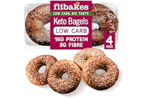 Fit Bakes Keto Bagels, 16g Protein, Low Carb Bread, 8g Fibre (4 Protein Bagels) Multi Seeded Bread Keto Snacks Diabetic Food Protein Snacks Low Calorie, With Flaxseed, Sesame Seeds Sunflower Fitbakes