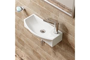 HOROW Waschbecken 45 cm Breit Waschtisch Keramik Weiß, Handwaschbecken mit Hahnloch Rechts, Überlaufloch, Moderner Bad Becken für Gäste WC Badezimmer