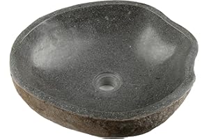 DIVERO Naturstein Hand-Waschbecken Aufsatzwaschbecken Vulkanstein Andesit Findling grau 40 x (10-12) x 40 cm, Gewicht: 20 kg