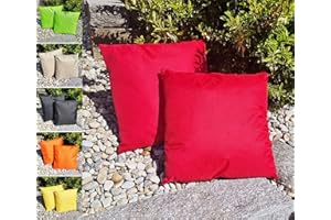 ‎JACK JACK 1x 45x45cm Outdoor Lounge Kissen Dekokissen inkl. Füllung Wasserabweisend Sitzkissen Garten Stuhl Lotus Effekt, Farbe:Rot
