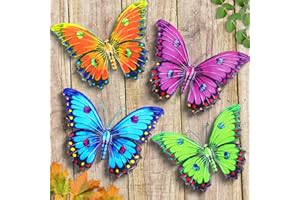Giyiprpi Metal Butterfly Wall Decor, 9.6" 3D Outdoor Fence Wall Art Decor, Hanging Decoration for Garden Backyard Living Room Balcony Patio Indoor, Gift for Mom Kids Family Friends(4 Pack)