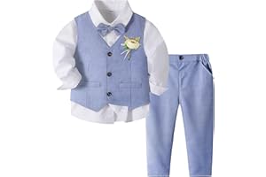 Volunboy Completo Elegante Bambino, Ragazzi Cerimonia Nozze Vestito 4 Pezzi Maniche Lunghe Camicie + Papillon + Gilet + Pantaloni