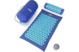 ‎CSL-COMPUTER MyBeo Akupressurmatte mit Naturfasern, Akupressur Set mit Kissen + Massageball, Entspannung und Massage, Akupunkturmatte, ideal bei Verspannungen von Rücken Nacken Füße, Blau