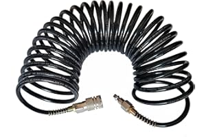 LHFACC Recoil Air Hose Air Compressor Hose with Industrial Solid Brass Coupler and Plug 1/4 Inches x 25 Feet, Quick Connect, Black