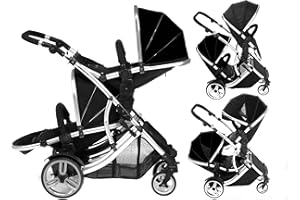 Kids Kargo Double Twin Stroller Tandem Pushchair. Duellette Hybrid Suitable for Twins from 6 Months. Stroller (Dooglebug Black)