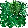 108 Pack Palm Leaves Artificial Tropical Monstera - 6 Kinds Large Small Green Fake Palm Leaf with Stems for Safari Jungle Hawaiian Luau Party Table Decoration Wedding Birthday Theme Party Decorations