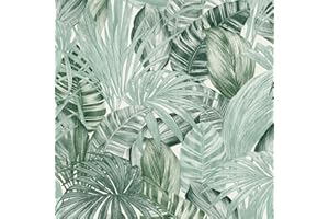 BRICOFLOR Papier peint feuille de palmier | Papier peint vert foncé 36820-1 | Papier peint jungle intissé | Papier peint vinyle salle de bain & salon