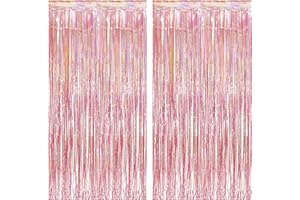 duoyif Cortina Brillante Fiesta Rosa Oro 2 Piezas 1 x 2,5 m Cortinas De Oropel Metálico, Cortinas Decorativas Fringe para Bodas San Valentín Carnaval Cumpleaños Fiestas Navidad Fondo Fotos (Oro Rosa)