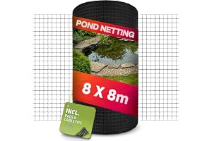 Dammnät Finmaskigt 8 x 8 m, Fågelnät Lövnät för Damm och Trädgård | 8 x 8 m | Finmaskigt skyddsnät 18 x 18 mm för damm, trädgård och balkong – markpinnar och buntband ingår