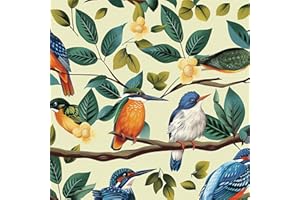 ICYEHAO Papel Pintado Pared de Aves,44 x 300cm Papel Tapiz de aves Azules con Fondo Beige y Diseño Floral de Ramas Verdes para Muebles Paredes en Baño, Sala de Estar, Dormitorio, y Muebles