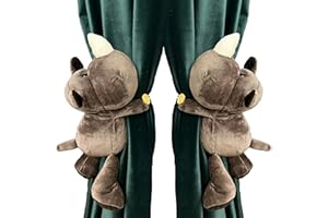 ED-Lumos Rhinocero Lot de 2 rideaux à motifs animaux avec bouton élastique pour décoration de chambre d'enfant