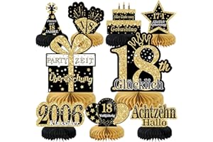 VOXISROMA 18. Geburtstag Junge 9 Stk Schwarze Goldene Bienenwabe Mittelstück Tischdeko Geburtstag,18 Geburtstag Deko,18 Geburtstag Party Deko Für Männer und junge,Geschenke Für Männer Geburtstag （Deutsche）