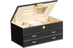 ADEL DREAM Portagioie a 3 Livelli con Fibbia in Oro Rosa, Custodia per Gioielli in Pelle PU, Regalo in Morbido Velluto per i tuoi Cari e Amici, Nerone-11-1