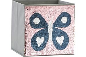‎LOVE !T STORE !T Love IT Store IT Aufbewahrungsbox für Kinder - Spielzeugbox mit Wendepailetten - Grau mit Schmetterling in Gold oder rosa - 32x32x32 cm