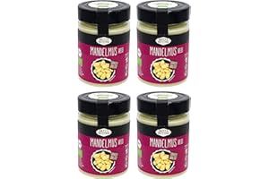 ‎BETTY BUTTER Betty Butter Bio Premium Mandelmus weiß, Rohkost-Qualität, 4 x 330 g, natürliches Nussmus ohne Zucker, Mandelmus ohne Zucker, Mandelpüree, Mandelbutter, ohne Zusatzstoffe, kein Palmöl