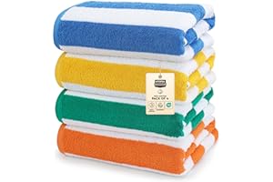 Utopia Towels - Grandes Toallas de Playa/Piscina Cabana Rayas (76 x 152 cm) - 100% algodón Hilado, Suaves y de Secado rápido (Juego de 4 - Azul, Amarillo, Verde y Naranja)