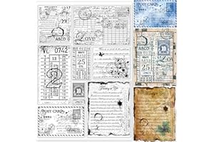 GLOBLELAND Vintage Etichetta Timbri trasparenti per il fai da te Scrapbooking Decor Retro Etichetta Sfondo Cartolina Timbro in silicone trasparente Francobolli per fare carte Album Decor 148x21x3mm