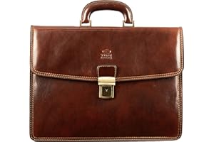 Time Resistance Leather Briefcase Full Grain Leather Attache Case Handmade Brown Laptop Bag