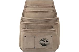 Graintex SS2193 7 Pocket Nail & Tool Pouch Beige Color Suede Leather for Framers, Constructors, Electricians, Plumbers, Handyman