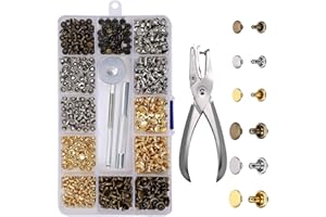 MAOXINTEK Rivetto in Pelle 180 Set Doppio Testa Borchie Metalliche Tubolari Rivettate 2 Formati con Punch Pinze e 3 Pezzi Kit di Strumenti per Riparazioni Artigianali in Pelle 3 Colori