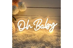 KAEGORT Oh Baby Neon Luces, 40*15.4cm LED Neón Decoración de Pared Letrero Luminoso Blanco Luz de Neón Decoración para Habitación Boda Matrimonio Aniversario Fiesta Cumpleaños(Alimentación USB, Con Accesorio)