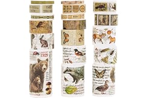 KAVI' S Zestaw dekoracyjnych taśm Washi w stylu retro, w stylu antycznym, do samodzielnego wykonania, pamiętnika, planera, scrapbookingu, opakowania (Jungle Trails)