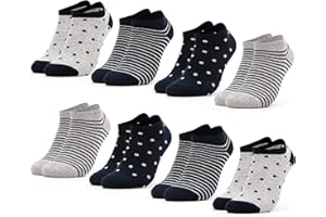 Occulto Lot de 8 Paires de Chaussette Courte pour Femme | Socquette avec des Rayeurs et des Points pour Femmes et Filles | Socquettes Basses Motif