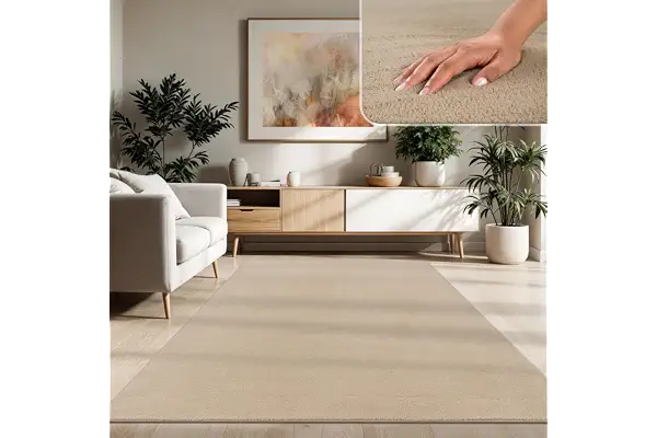 Paco Home Alfombra Moderna y Suave para Salón a Pelo Corto Lavable Fluffy Uni Efecto Piel Intemporal Elegante Antideslizante Fácil de Limpiar, tamaño:160x220 cm, Color:Beige 2