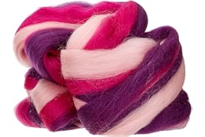 Rayher Lana merino peinada rosa/lila, 50 g, 21 mic, 100% oveja, afieltrado y manualidades, 5366300