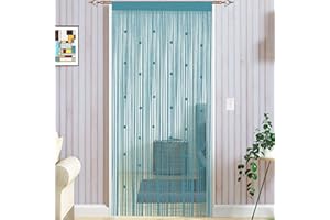 TAIYUHOMES Perlenvorhang Für Türen Fliegenvorhang Insektenschutz Balkontür Türvorhang Fliegen Vorhang Terrasse Türvorhänge Terrassentür Fliegentürvorhang Dekorative Gardine Fadenvorhang (Blau, 90x200cm(35x79''))