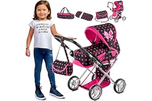Kinderplay Carrito Bebe Juguetes, Cochecito para Muñecas - Cochecito de Muñecas, Gondola, Permite Ajustar El Mango En Un Rango de 36.5 cm a 64 cm, KP0200R
