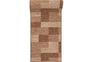 Mazovia Alfombra de Pasillo Larga - Alfombra Antideslizante Geometría Moderno - Pelo Corto - Alfombras de Pasillo por Metros - Alfombras para Pasillos Largos - Beige - 67 x 400 cm