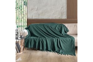 Milam London 100% Cotton Large Throw For Sofas | Beds | Settees | Bed Throw Double Size | Sofa Throws Large 2 Seater | Cotton Blanket | 200 x 230 cm Green