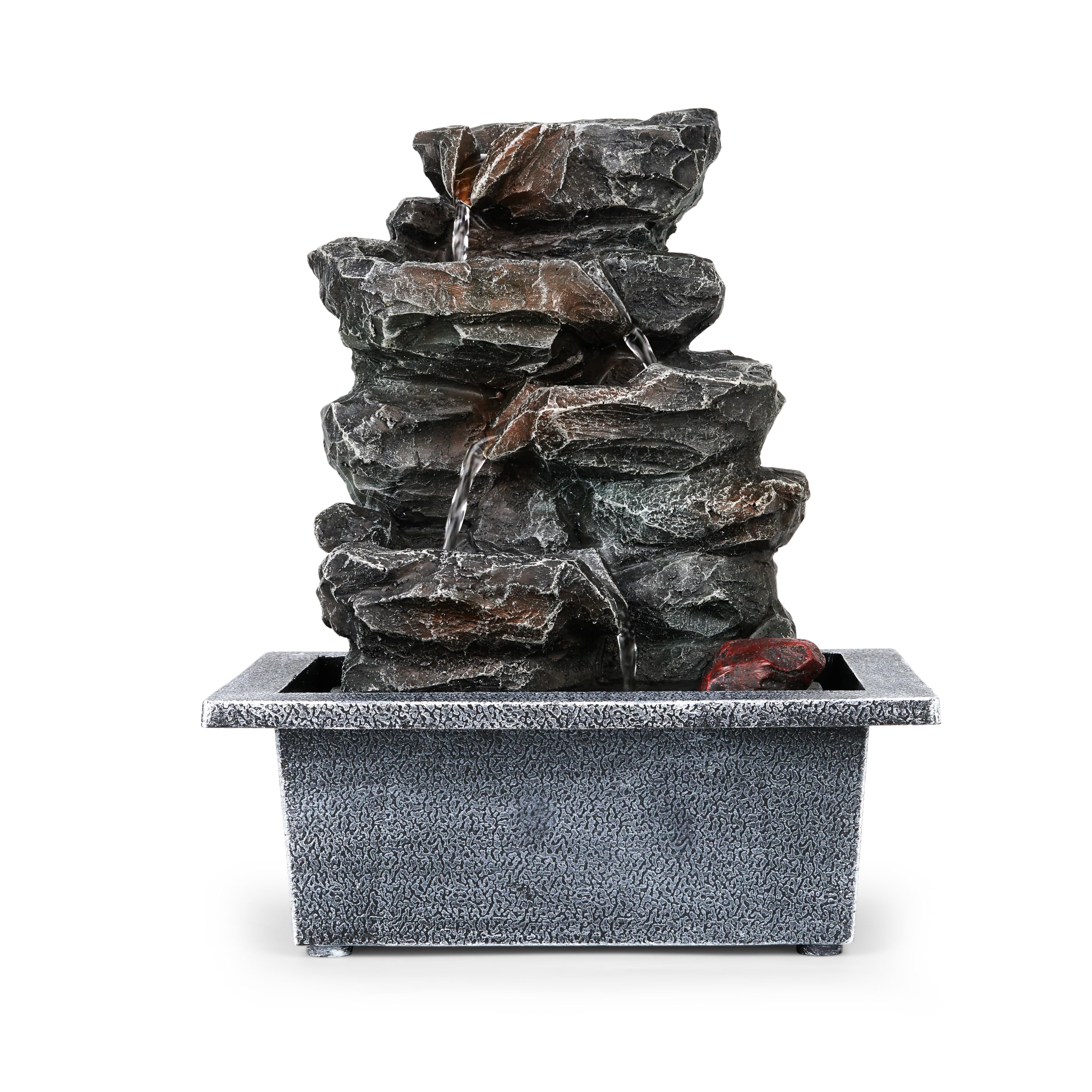 HOME ELEMENTS Polyresin Tabletop Indoor Waterfall Fountain with LED Light for Home Decor Showpiece Fountain for Living Room O