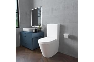 Acezanble Bathroom Back to Wall White Ceramic Rimless Close Coupled Toilet Soft Close Seat Round WC Dual Flush Cistern