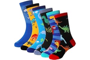 SEEYAN Boys Socks Kids Funny Novelty Cotton Crazy Cartoon Dinosaur Space Shark Fun Crew Socks 6 Pairs