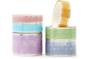 KAVI' S 6 Rotolo Modello di pizzo Washi Tape Set PET Nastro Decorativo per Fai da Te, diari proiettili, pianificatori, Scrapbooking, Confezioni (Lustrous Glass)