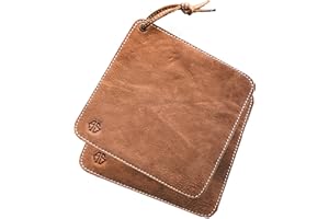 ‎ANGUS STOKE Angus Stoke Topflappen aus Büffelleder - hochwertiges Echtleder - handgemachte und hitzebeständige Küchentopf-Lappen & Topfuntersetzer aus Leder Fran (2X Braun)