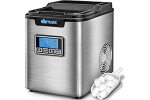 tillvex Ice Cube Maker Stainless Steel 12 kg - 24 Hours Ice Cube Maker with Timer and 2.2 Litre Water Tank Ice-Maker LCD Display & Self-Cleaning Function 3 Ice Cube Sizes (Silver)