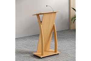 Xibolai Mobile Wooden Podium Stand with Wheels Lectern Oak Color 16MM Wood Board Elegant Design Wooden Pulpit for Churches Seminars and Schools